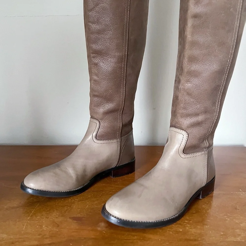 Tory Burch • Simone Over-the-Knee Boots leather Weathered Brown taupe grey